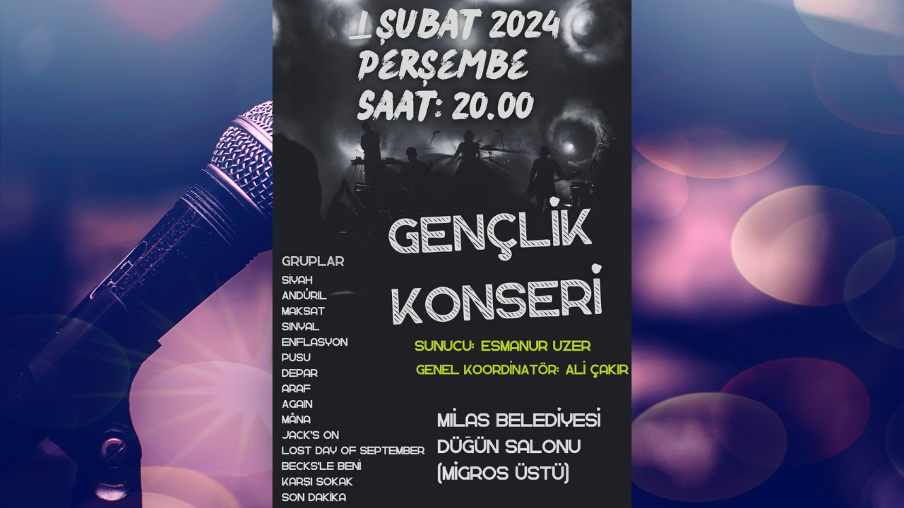 Milas Belediye Düğün Salonu, her yıl düzenlenen Gençlik Konseri'ne ev