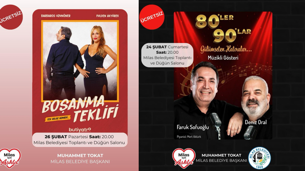 Milas Belediyesi Sanat Etkinlikleri Devam Ediyor Milas Belediyesi, ‘Boşanma Teklifi’ tiyatro oyunu ve 80'ler ve 90'lar dönemine nostaljik bir yolculuk yapmayı