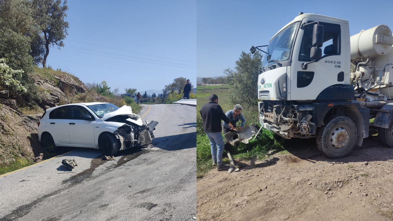 Milas’ın Dörttepe mahallesinde beton mikser ile otomobil çarpıştı. Kazada bir