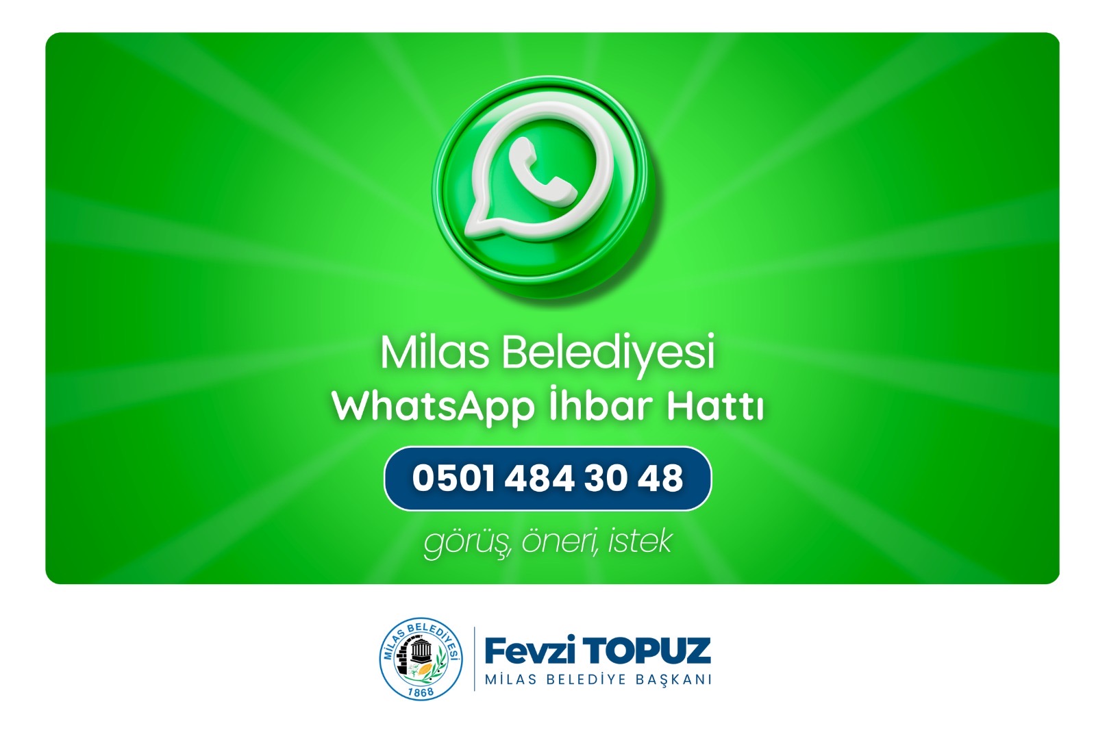 Milas Belediyesi Whatsapp Hattı İle Sorunlara Anında Çözüm! Milas Belediyesi Whatsapp ihbar hattı ile vatandaşların gönderdiği fotoğraf, video ve mesajlar doğrultusunda