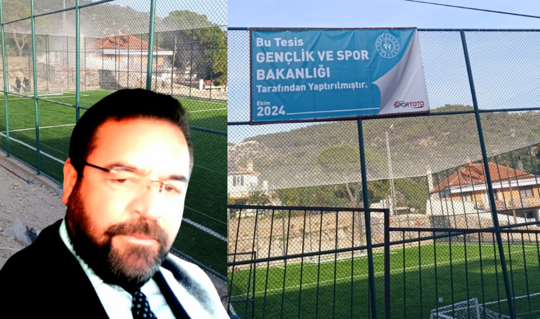 Milas’a bağlı İkiztaş Mahallesi’nde bulunan futbol sahasının kapısının kilitli olması