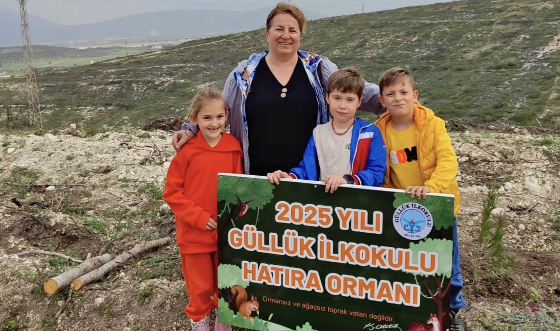 Milas’a bağlı Güllük İlkokulu öğrencileri ve öğretmenleri, Orman Haftası kapsamında