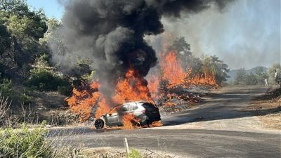 Muğla’nın Milas ilçesi Kıyıkışlacık yolu üzerinde seyir halindeki bir otomobilde