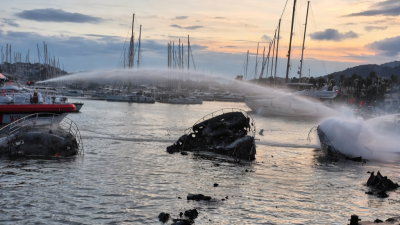 Muğla’nın Bodrum ilçesine bağlı Yalıkavak Marina’da gece saatlerinde çıkan yangın,